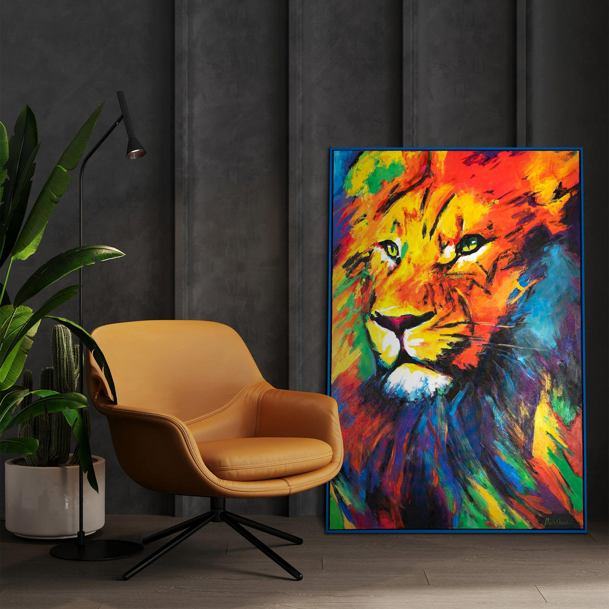 GEMÄLDE Löwenstärke Schattenfugenrahmen Gold 120x80 cm - Goldfarben, Holz (120/80cm) - YS-art gallery