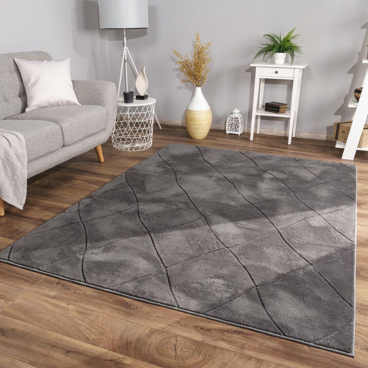 FLACHWEBETEPPICH Skandinavisch Anthrazit 80 x 150 cm - Schieferfarben, Kunststoff (80/150cm) - TT Home