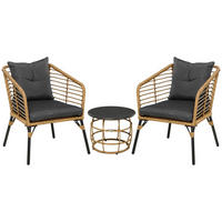 BALKONSET 3 teiliges Set,Bistro Set,Rattan,Braun,Grau - Braun, Metall - LVHOM