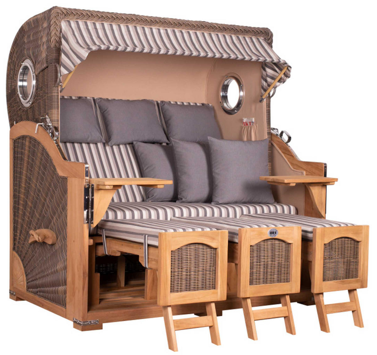 STRANDKORB XXL Düne Grande Teak PE Grey - Braun/Grau, Metall (170/170/95cm) - Mr. Deko