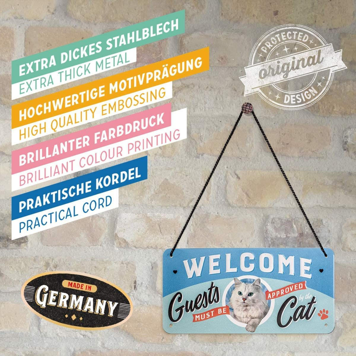 HÄNGESCHILD 10/20 cm Pfotenschild Welcome Guests Cat - Multicolor, Metall (20/10/0.2cm) - Nostalgic-Art