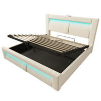 POLSTERBETT 140/200 cm Beige mit Stauraum, LED-Beleuchtung, USB und Type-C-Ladeanschlüsse - Beige, Textil (140/200cm) - Oxeza