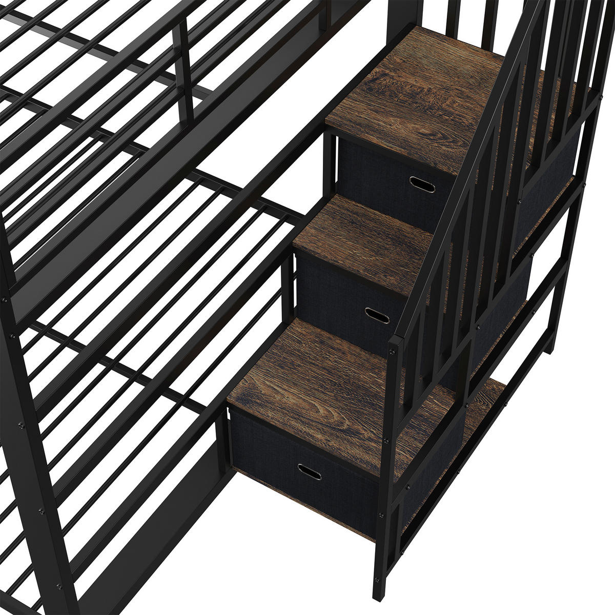 ETAGENBETT 140/200 cm mit Treppe, LED und Steckdose, DE-41957, in Schwarz - Schwarz, Metall (140/200cm) - ComfortXL