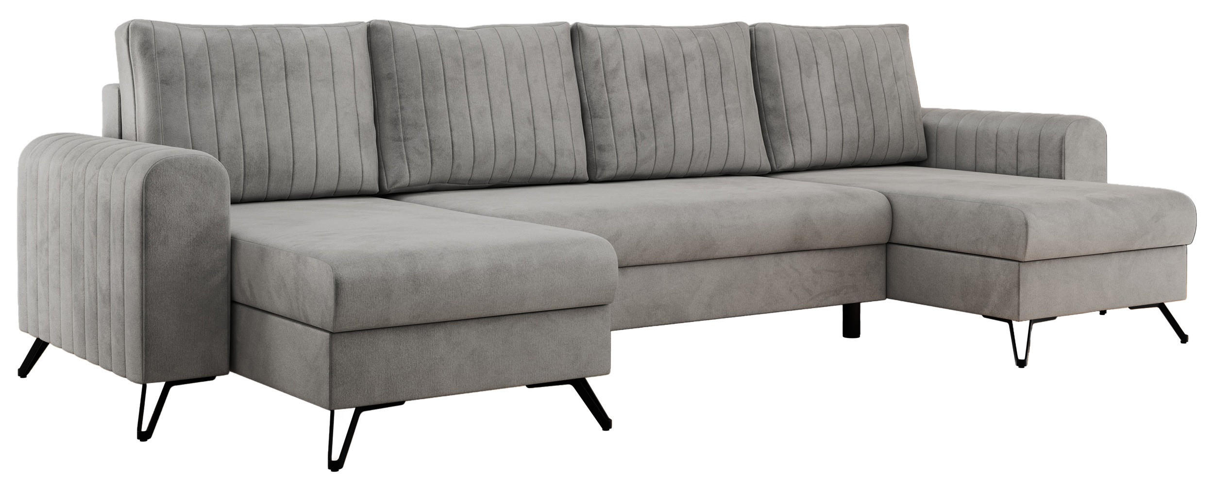 WOHNLANDSCHAFT AXEL U Velvet Hellgrau - Hellgrau/Schwarz, Textil/Metall (312/90/140cm) - MKS