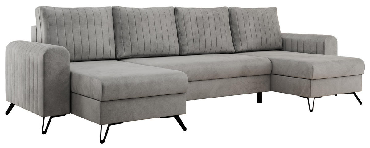 WOHNLANDSCHAFT AXEL U Velvet Hellgrau - Hellgrau/Schwarz, Textil/Metall (312/90/140cm) - MKS