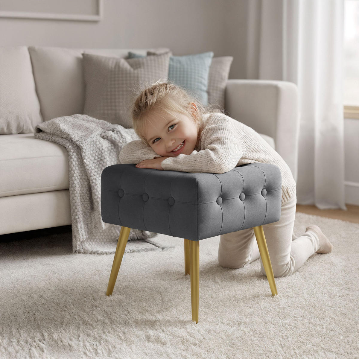 SITZHOCKER QUADRA, Grau, T40xB40xH42 - Grau, Holz (40/42/40cm) - Milordbikes