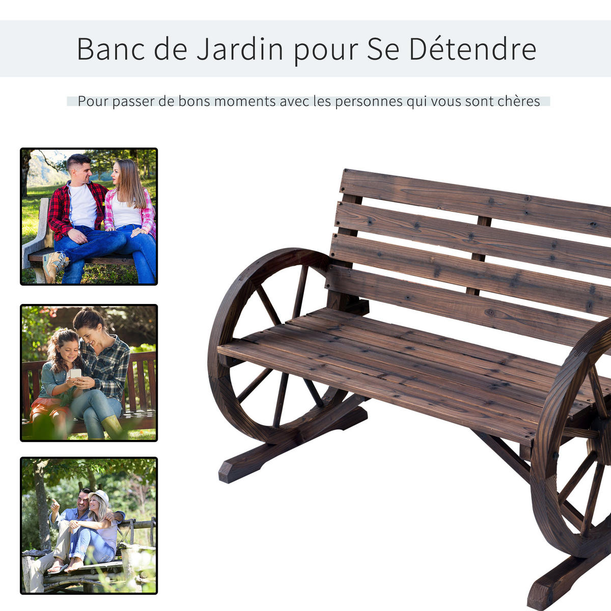 GARTENBANK DE-17756 3-Sitzer mit Wagenrädern & Lattenrost Carbonisiert - Braun, Holz (105.5/75/59cm) - ComfortXL