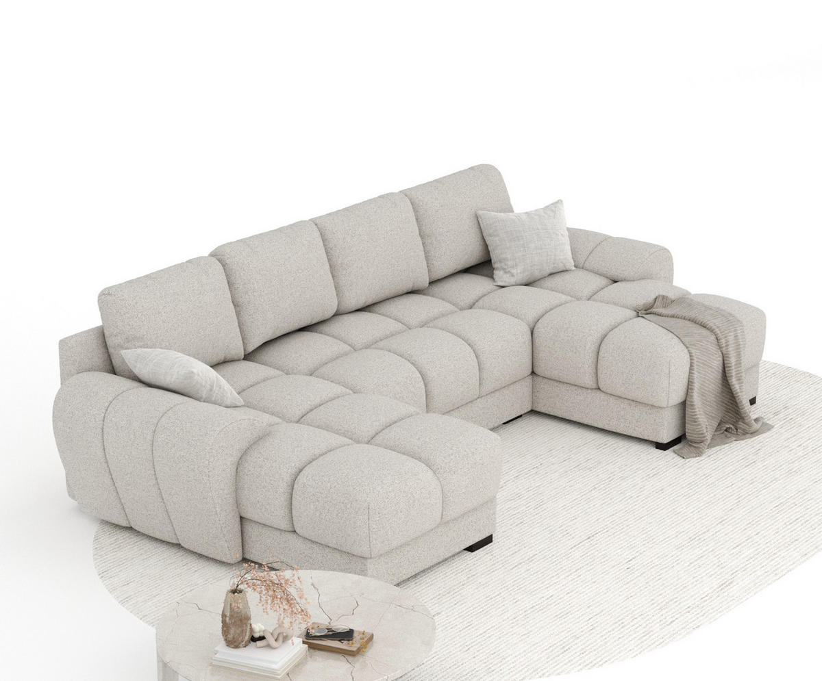 WOHNLANDSCHAFT Peebles Beige Webstoff - Beige/Schwarz, Holz/Holzwerkstoff (330/90/175cm) - Maison de Reve