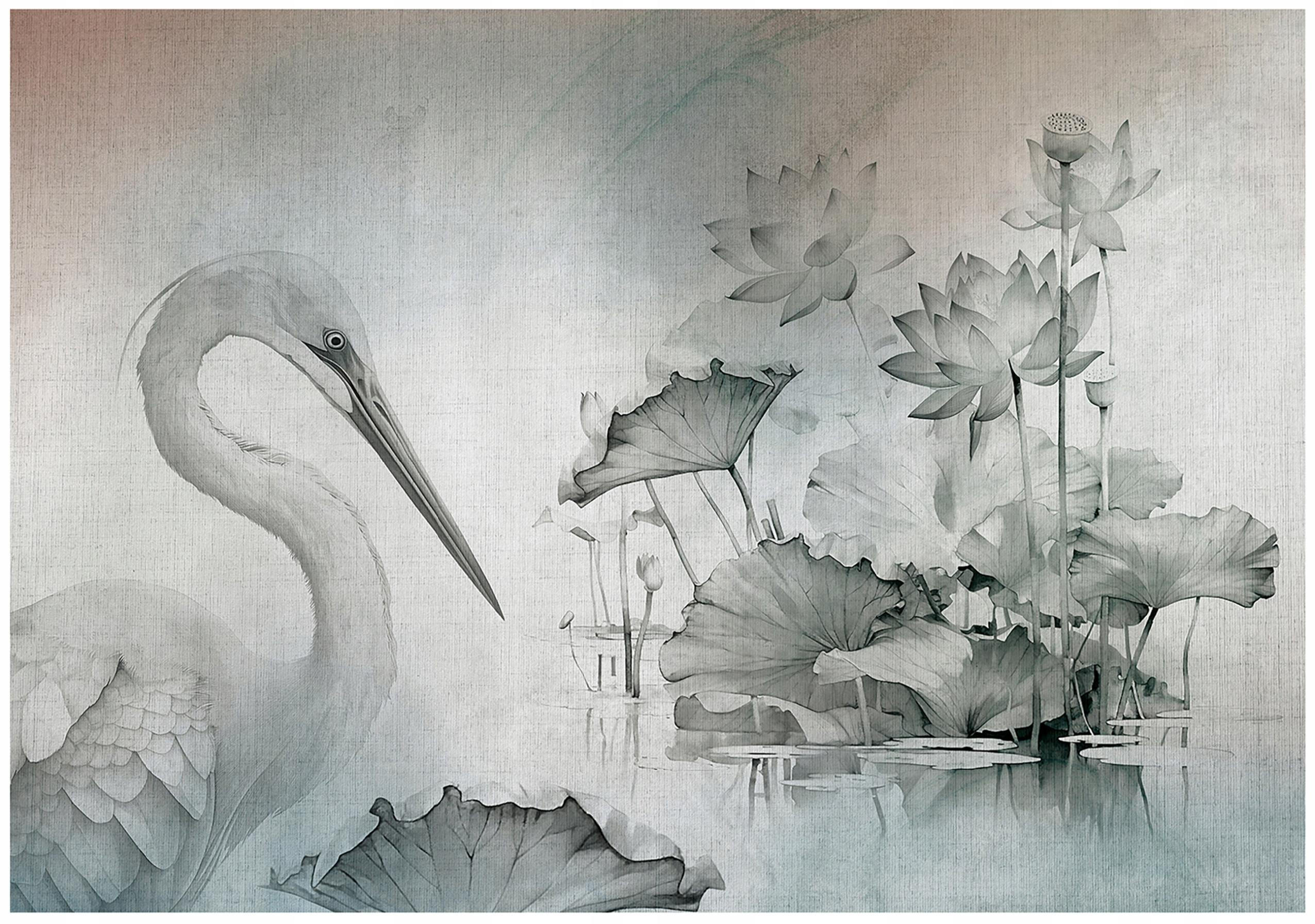 FOTOTAPETE Vogel Blumen Grau 368x254 cm - Multicolor, Papier (368/254cm) - Wallarena