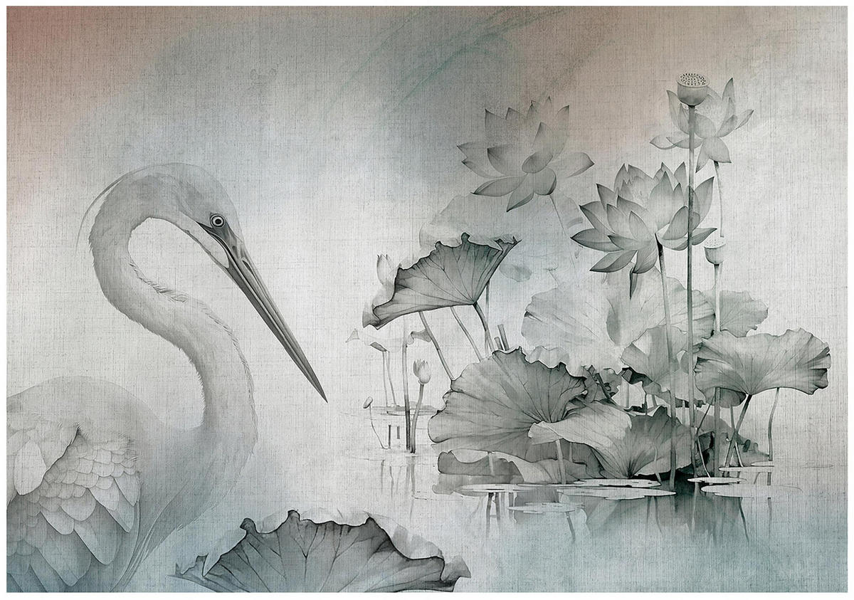 FOTOTAPETE Vogel Blumen Grau 368x254 cm - Multicolor, Papier (368/254cm) - Wallarena