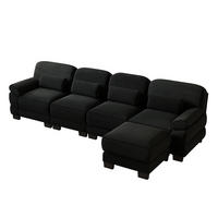 ECKSOFA 4-Sitzer L-Form mit Hocker, DE-42659, Schwarz - Schwarz, Holz (336/161cm) - ComfortXL