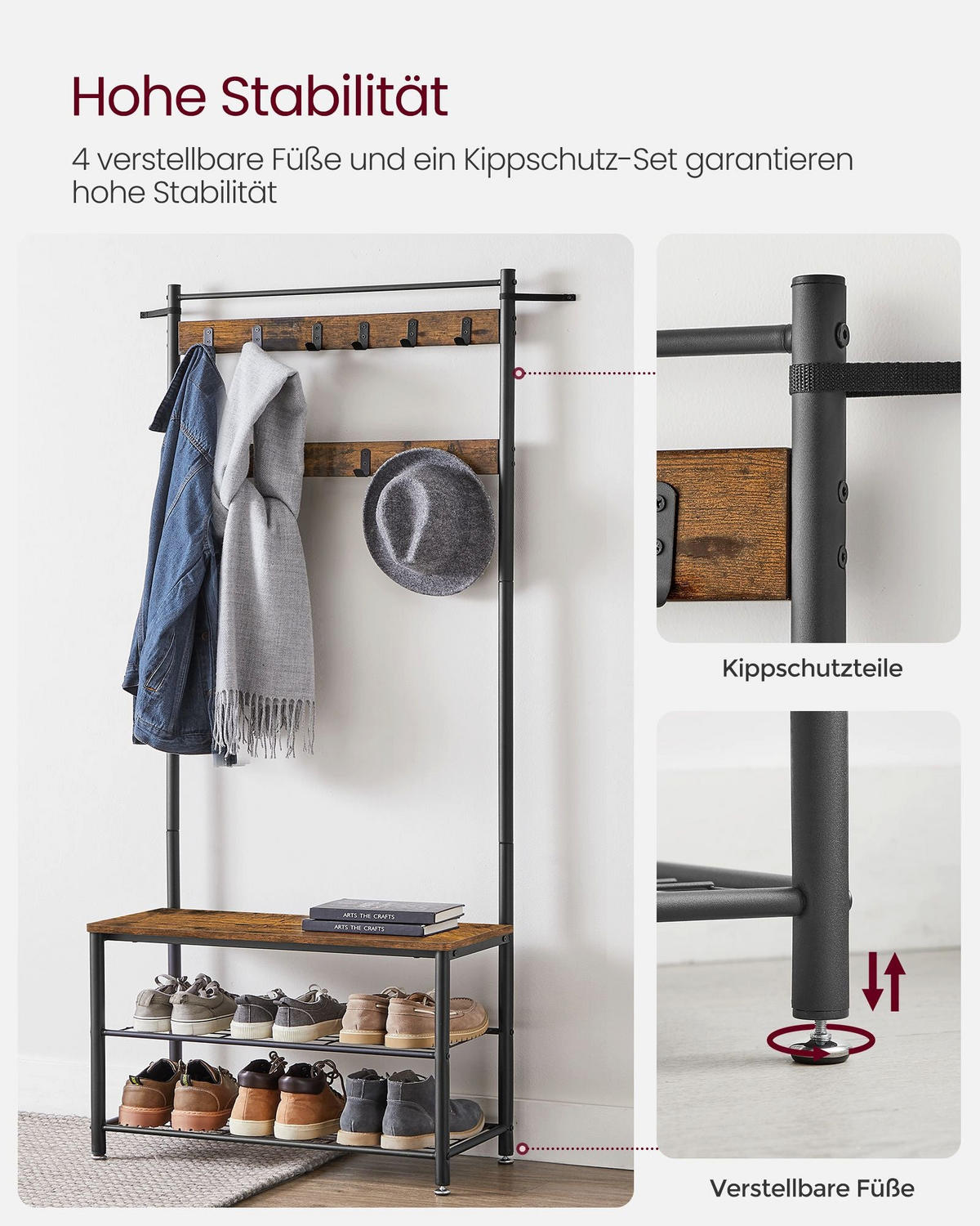 GARDEROBENSTÄNDER MANCHESTER - Braun, Holzwerkstoff (85/175/32cm) - Hansiro