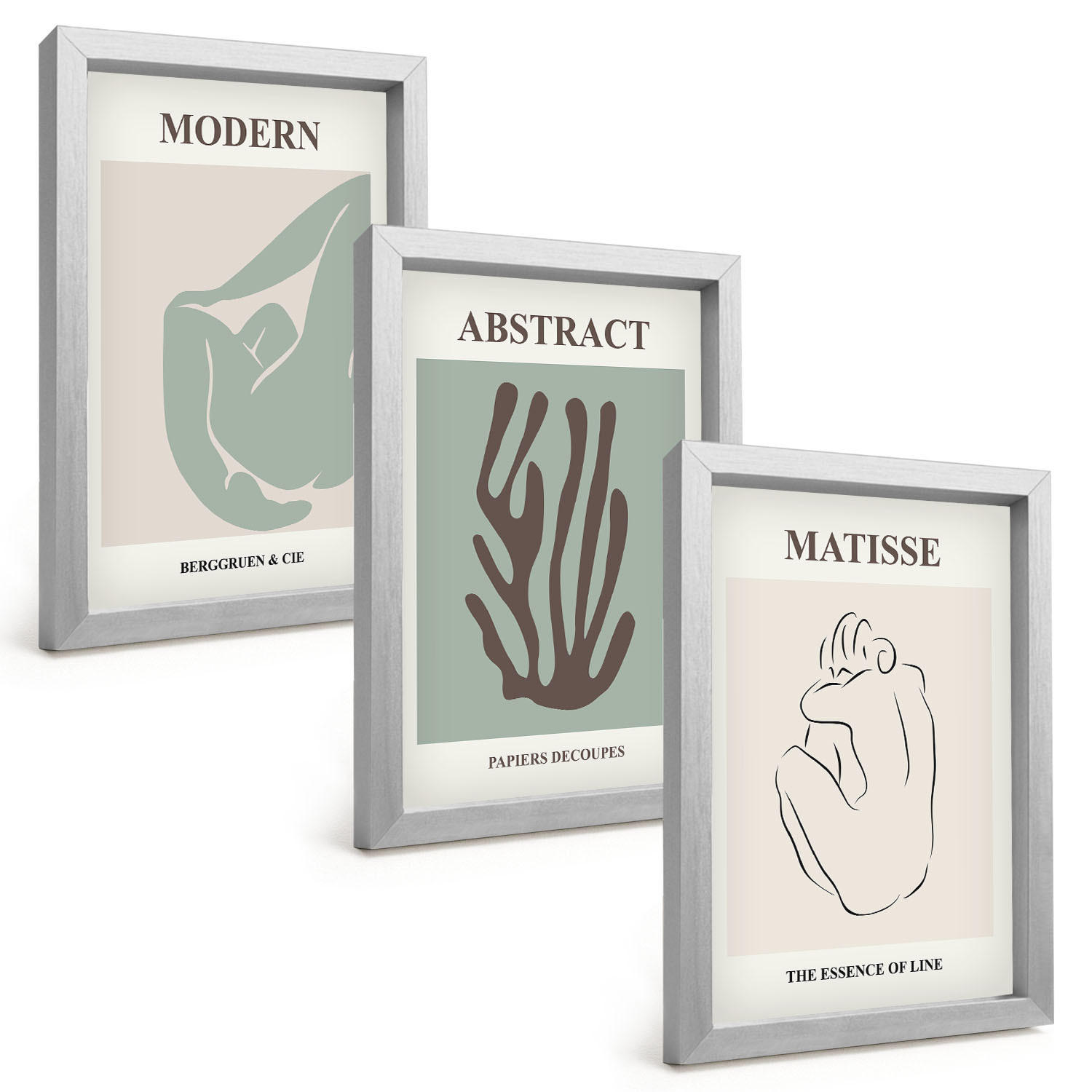 BILDER SET 3er Set - 20x30 cm Silberner Rahmen - Matisses stilvolle abstrakte Gemälde - Silberfarben, Kunststoff (20/30cm) - TULUP