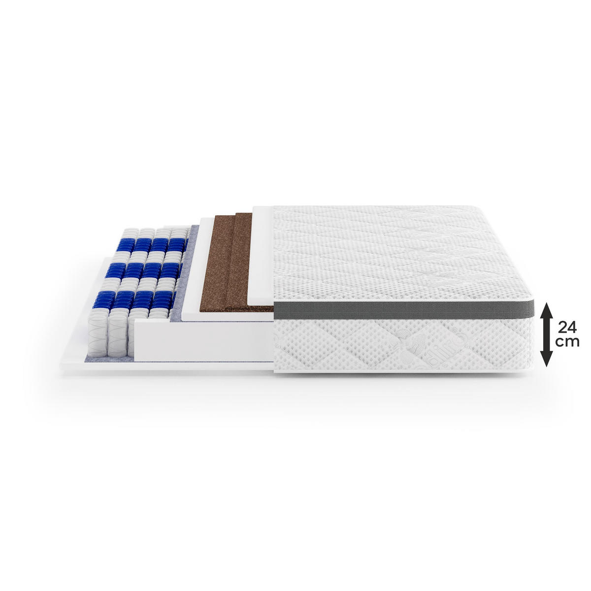 WENDEMATRATZE Mediro Therm 24 cm,7-Zone, mit Kokosmatte, H3/H4, 90x200 - Weiß, Textil (90/200cm) - Beautysofa