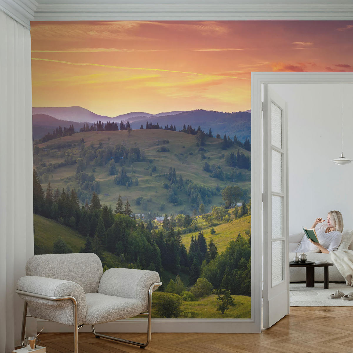 FOTOTAPETE 104x70 cm - Berglandschaft - Gelb, Textil (104/70cm) - Wallfluent