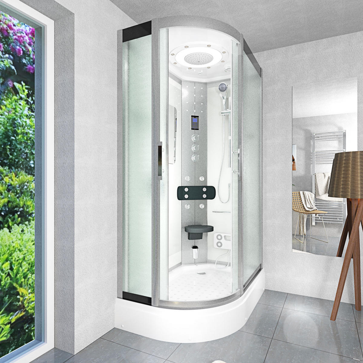 DUSCHE DampfduscheD60-70M3L-EC Weiß 120x80 - Weiß, Glas/Kunststoff (120/80/215cm) - AcquaVapore by Sandra Jentho