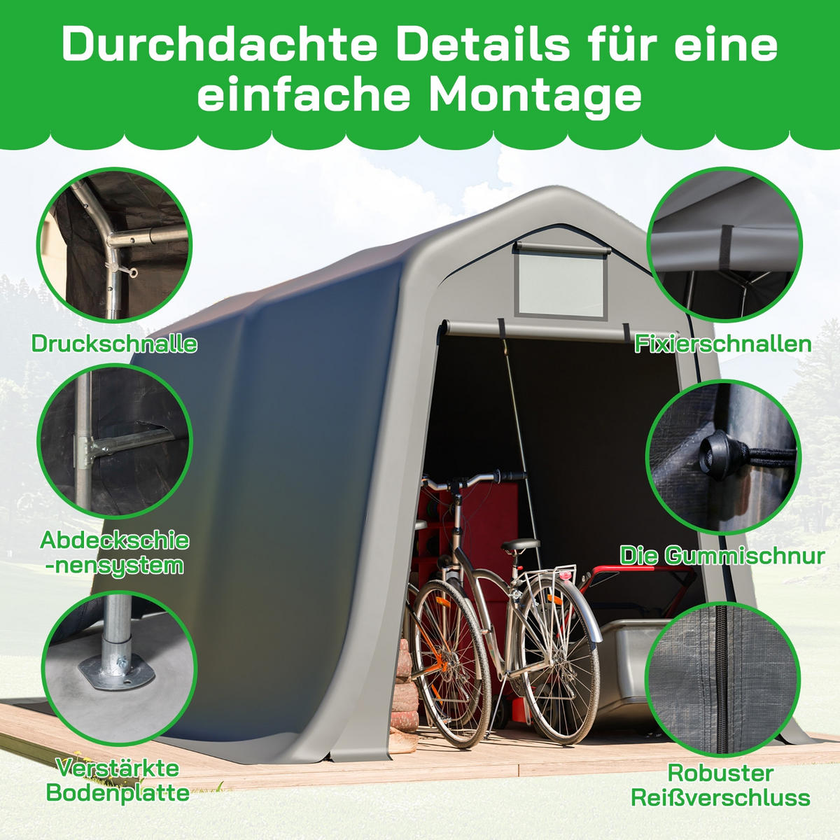 GERÄTEHAUS 366/213/255 cm Grau mit Rollos - Grau, Metall (366/225/213cm) - Oxeza