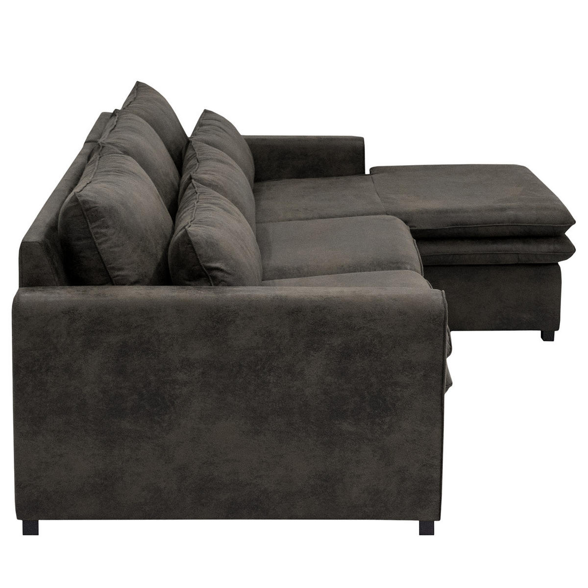 ECKSOFA mit Longchair - Dunkelbraun/Anthrazit, Buchenholz/Textil (299/164cm) - home24