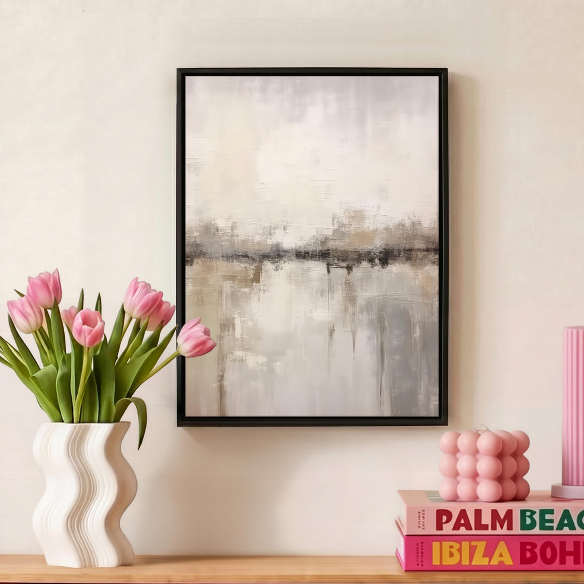LEINWAND Bilder mit Rahmen - Moderne Kunst - Abstrakt - Beige - 30x40 - Beige, Textil (30/40cm) - MuchoWow