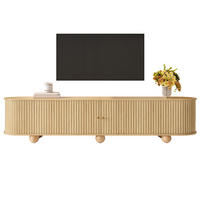 TV-LOWBOARD Rund Rillenoptik Schiebetüren Retro Kugelfüße - Naturfarben, Holzwerkstoff (180/45/35cm) - FLIEKS