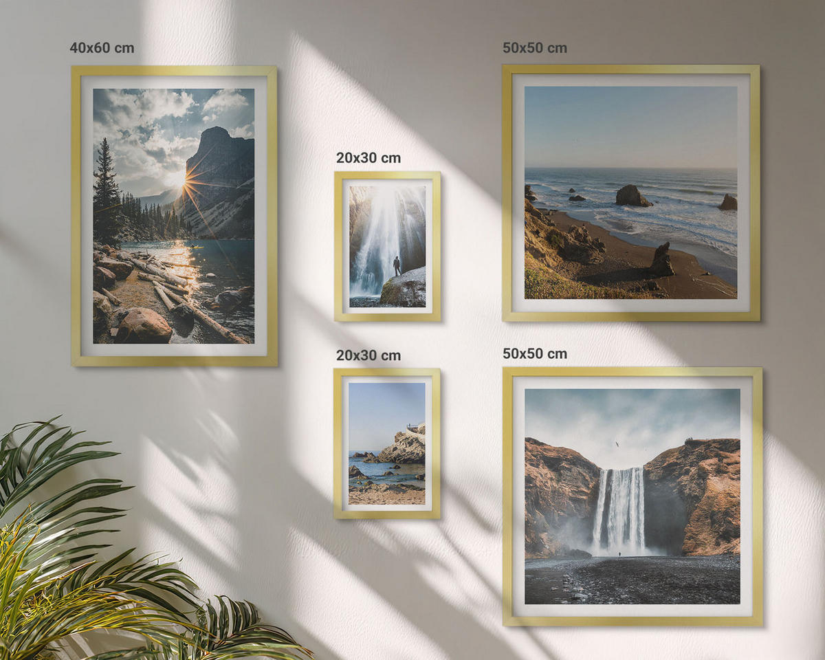 BILDER SET 5er Set - 50x50 cm & 20x30 cm & 40x60 cm Goldrahmen - Zitronengarten mit Getränken - Goldfarben, Kunststoff (40/60cm) - TULUP