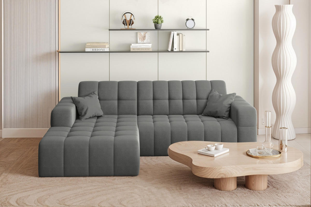 ECKSOFA L-förmiges Nimes Velours Stoff Anthrazit Links - Anthrazit, Holz/Kunststoff (168/265cm) - Kaiser Möbel