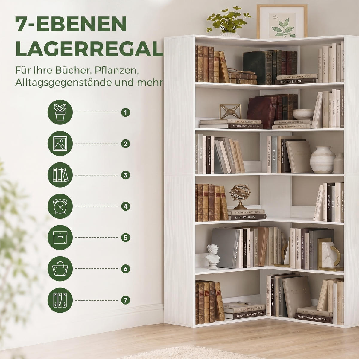 BÜCHERREGAL Spanplatte Weiß - Weiß, Holzwerkstoff (90/180/90cm) - HOMCOM