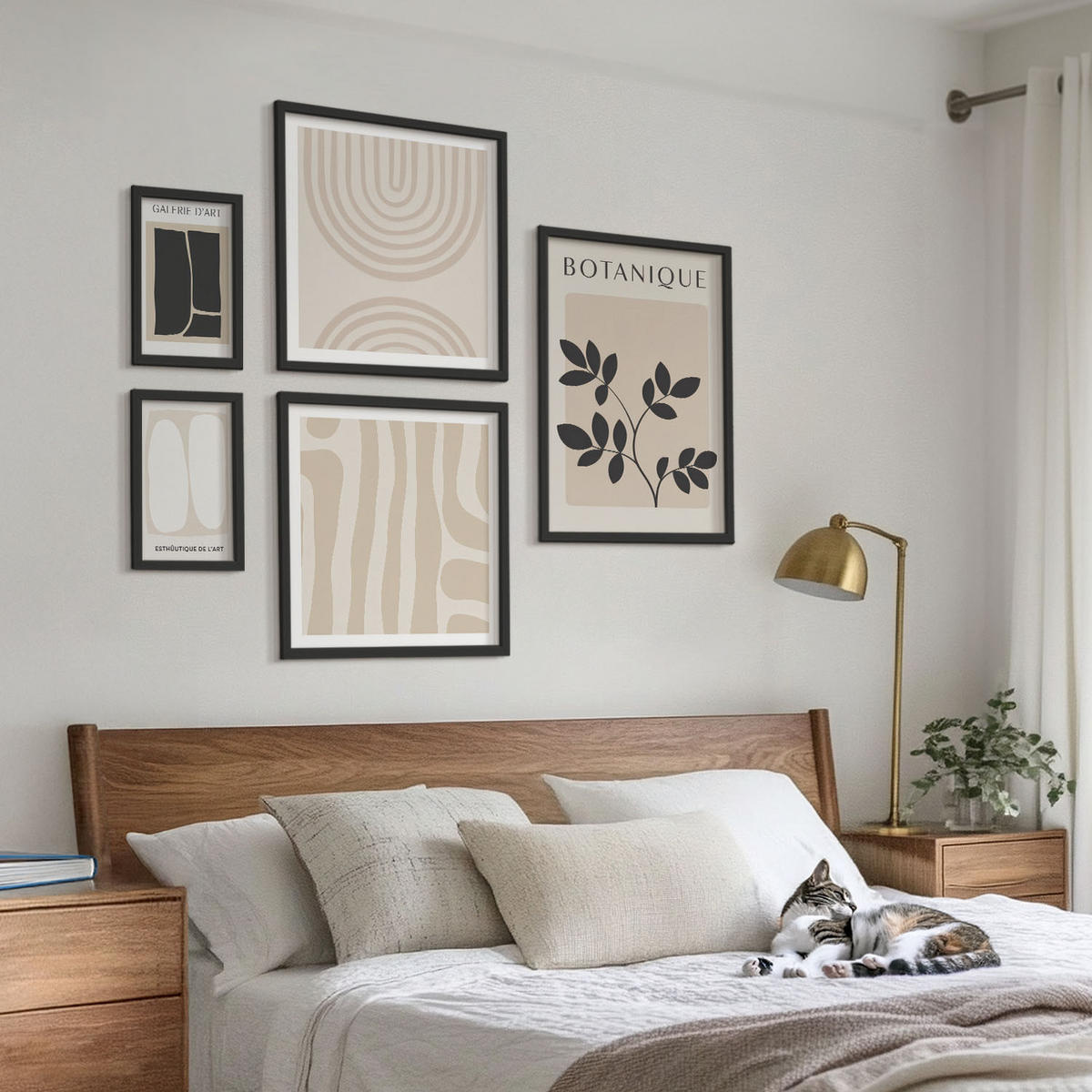 WANDBILDER 5er-Set - 50x50 cm & 20x30 cm & 40x60 cm Schwarzer Rahmen - Boho-Pflanzenposter - Schwarz, Kunststoff (40/60cm) - ArtPrintCave