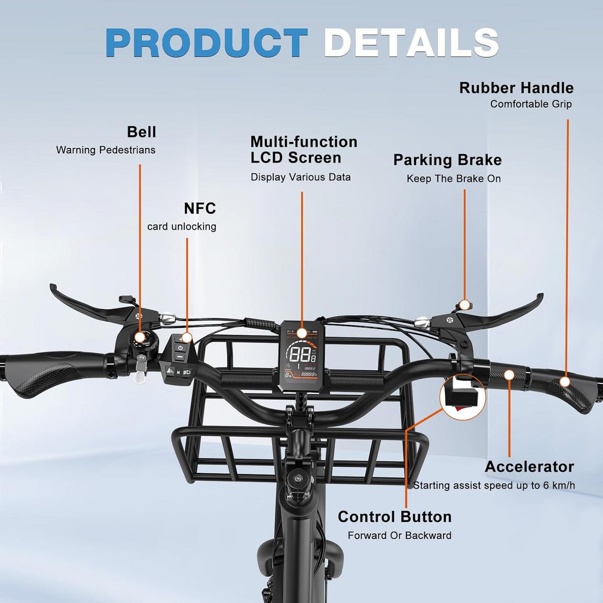 E-BIKE EGO 03S 48V 18Ah großer Front und Heckkorb, max. Zuladung 125 kg - Schwarz, Metall (66cm) - ELEKGO