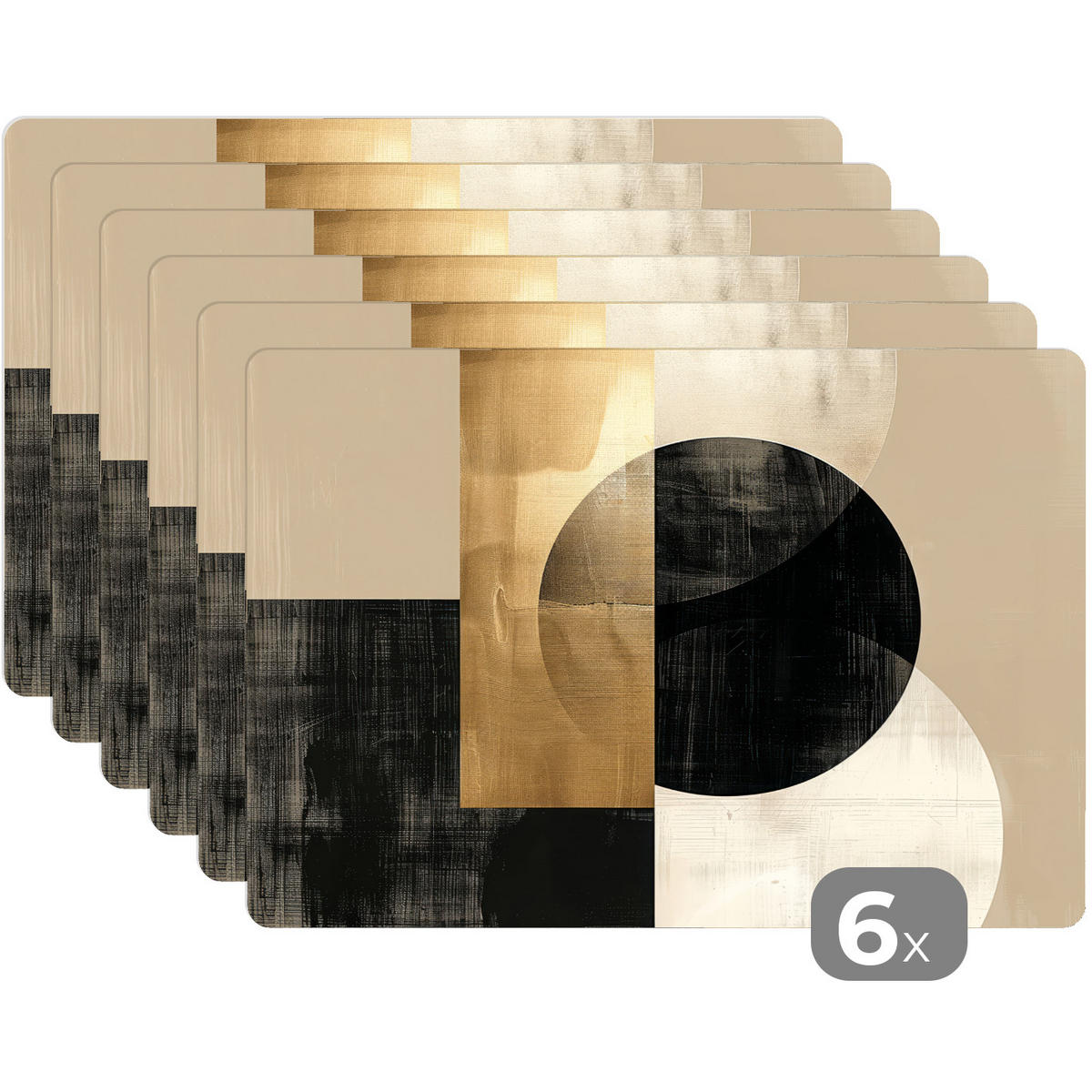 PLATZSETS 6er-Set Abstrakt - Modern - Schwarz - Gold 45x30 cm Tischset - Goldfarben, Kunststoff (0.3/45/30cm) - MuchoWow