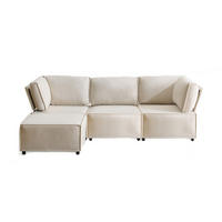 ECKSOFA 238/154/75 cm Beige Leinen mit 1 Fußhocker - Beige, Textil (238/154cm) - Oxeza