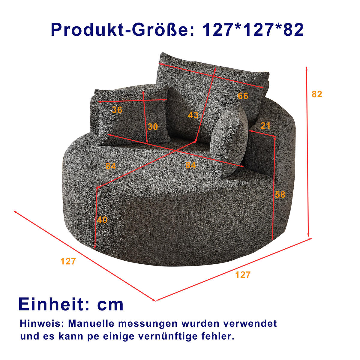 SESSEL DE-34509 Chenille-Stoff Grau - Grau, Textil (127/82/127cm) - ComfortXL
