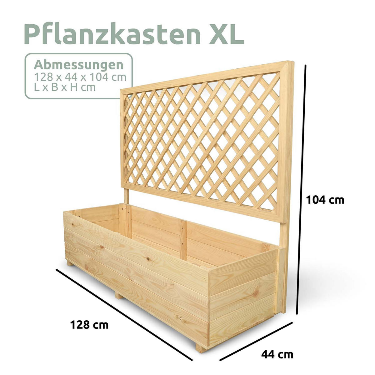 PFLANZKASTEN mit Rankgitter - Kiefer - 128 x 44 x 104cm - Naturfarben, Holz (128/104/44cm) - holz4home