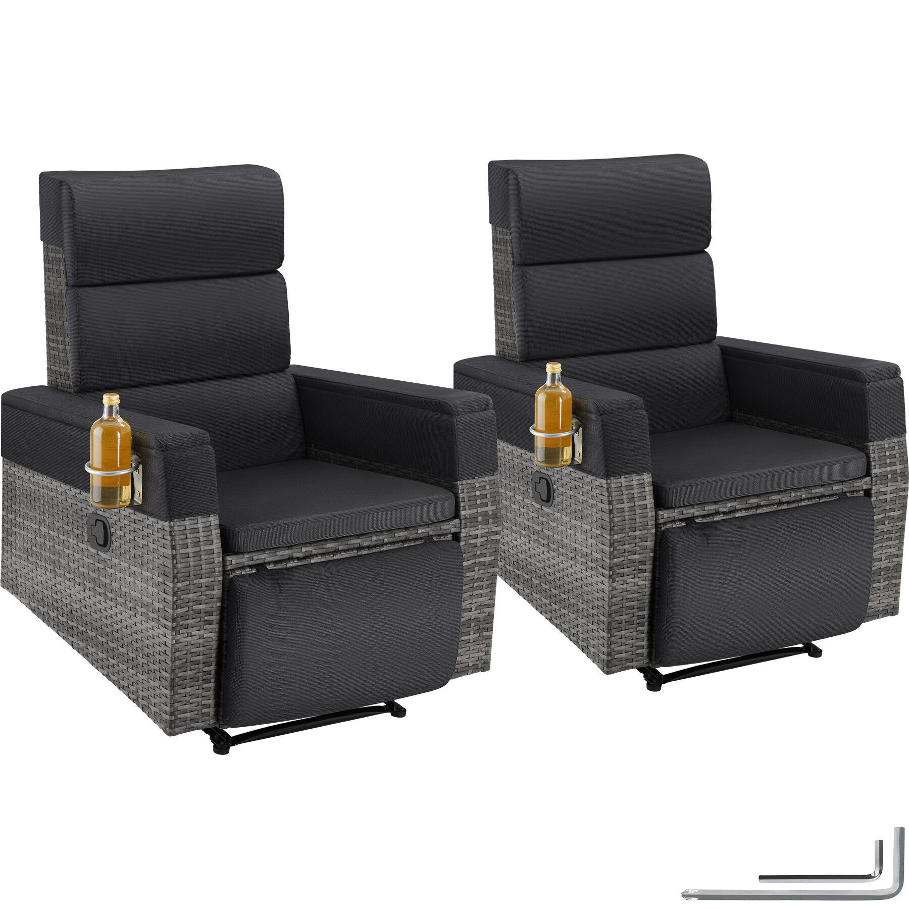 RATTANSESSEL aus Aluminium Pacentro, Belastbarkeit 150 kg, 80 x 80 - 157 x 80 - 97 cm, grau - Grau, Kunststoff (157/97/80cm) - tectake