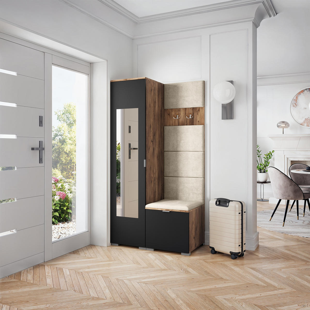 GARDEROBENSCHRANK VIRA 95/181/51 cm Modern Eichefarben - Ecru/Eichefarben, Holzwerkstoff (95/181/51cm) - MASSENO