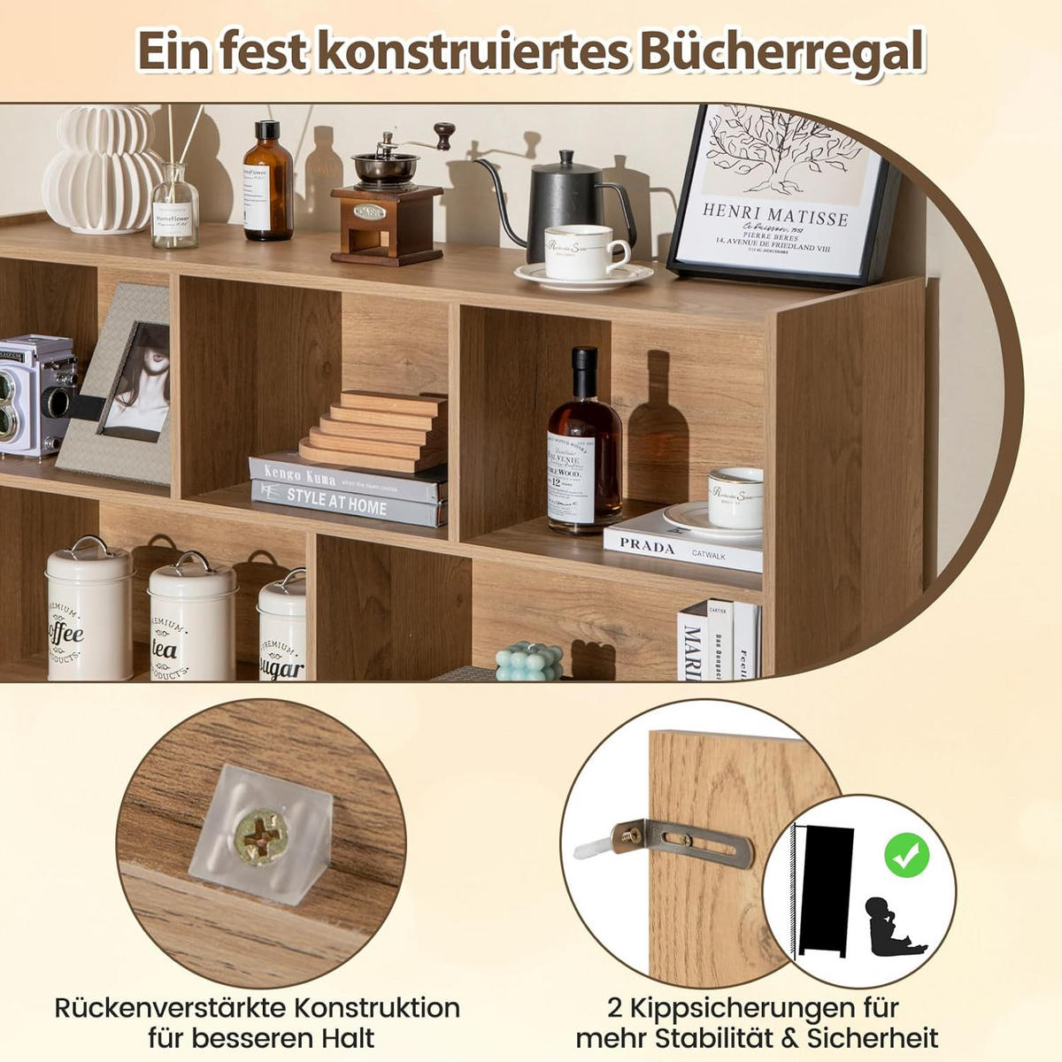 BUCHERREGAL Braun - Braun, Holz (32/93/122cm) - COSTWAY