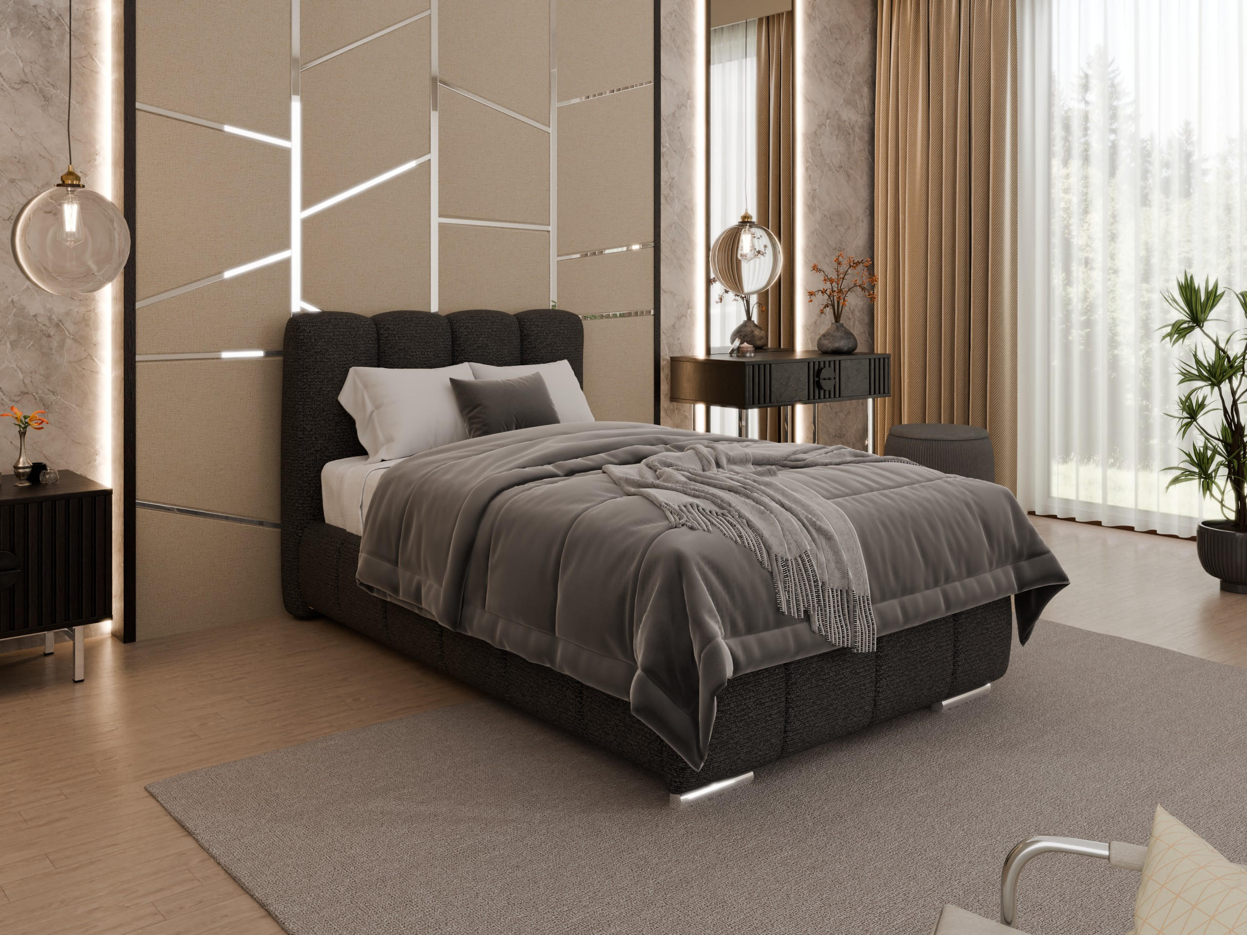 Thumbnail - Panda Möbel Polsterbett, Graphit, Holz, 100x200 cm, Schlafzimmer, Betten, Polsterbetten