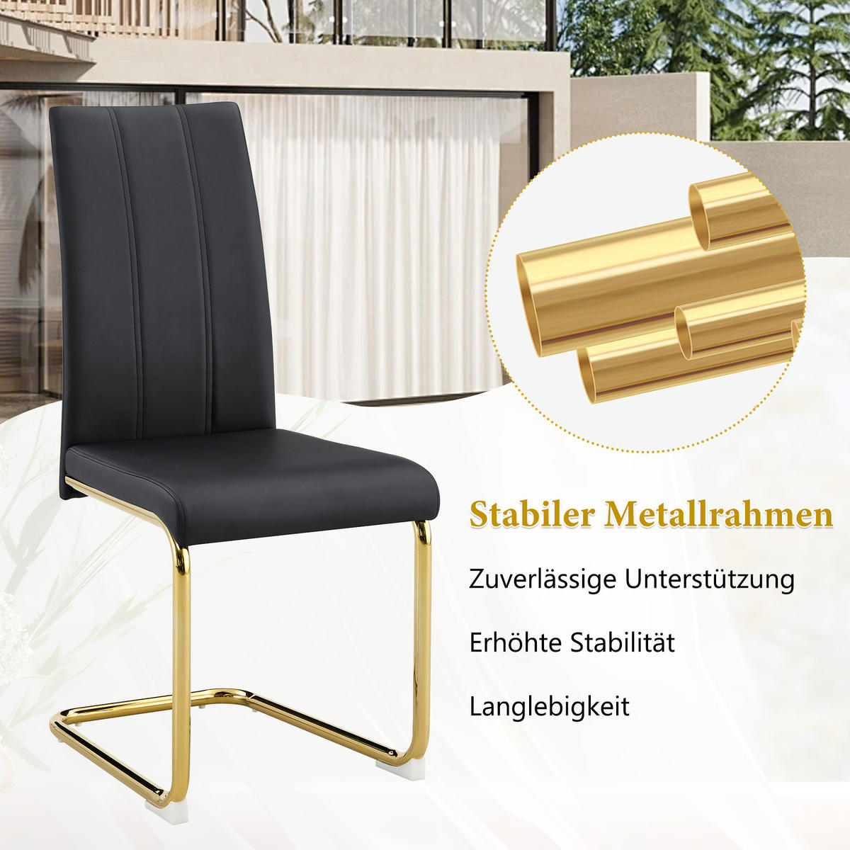 SCHWINGSTUHL DE-36801 2er-Set mit PU-Bezug und hoher Rückenlehne Schwarz - Goldfarben/Schwarz, Metall (43/99/54.5cm) - ComfortXL