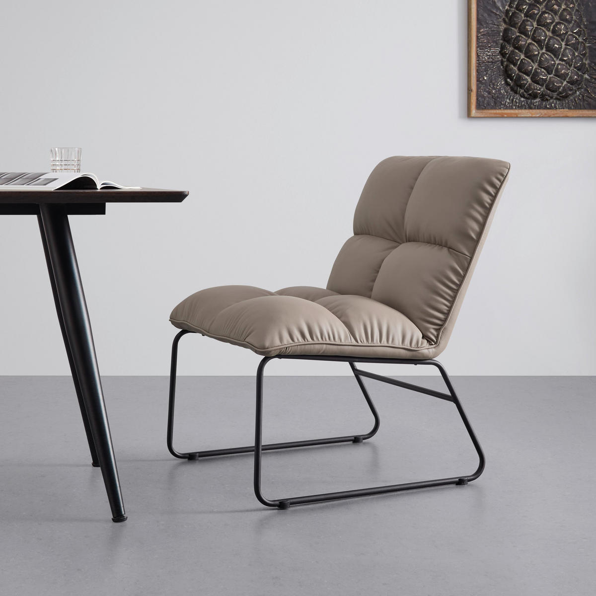 SESSEL Eleina Taupe Lederlook - Taupe, Metall (82/71/70cm)