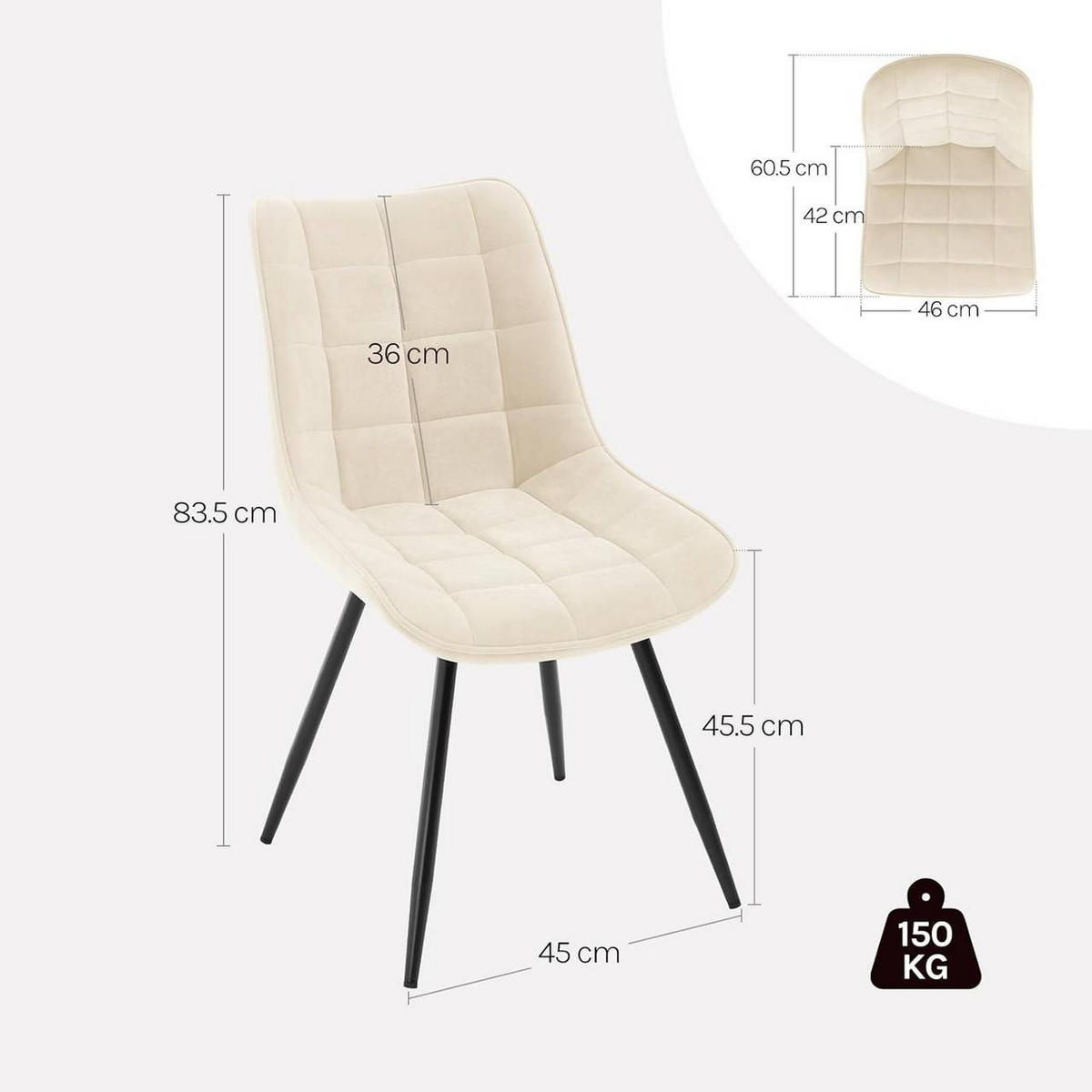 ESSZIMMERSTUHL 2er Set, aus Samt, Beige - Beige/Schwarz, Textil/Metall (46/83.5/60.5cm) - Woltu