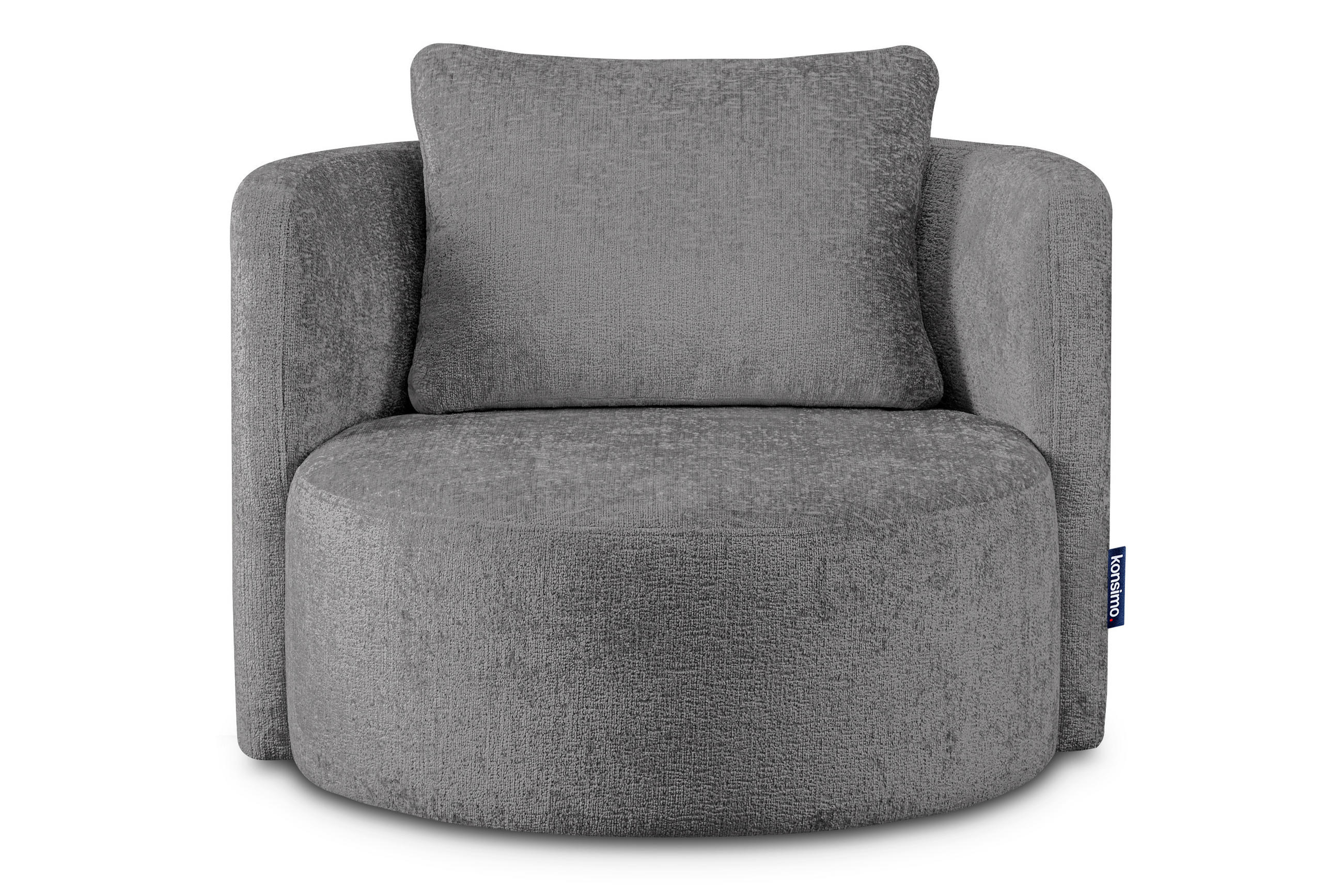 DREHSESSEL RAGGI 360° Drehfunktion mit inklusive dekorativem Kissen, Grau - Grau, Textil (92/75/94cm) - KONSIMO®