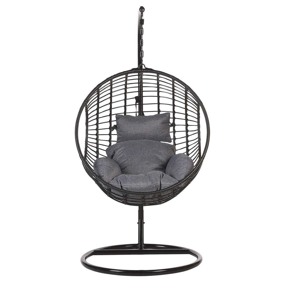 HÄNGESESSEL mit Gestell PE Rattan schwarz 97 cm Aspio - Schwarz, Kunststoff (99/199/97cm) - Beliani