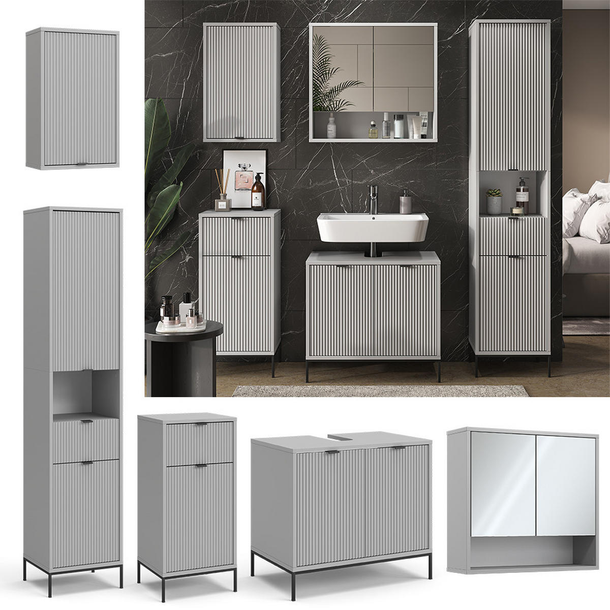 BADMÖBEL-SET Eliza Grau 5 Teile - Grau, Holzwerkstoff (70/63/45cm) - Vicco
