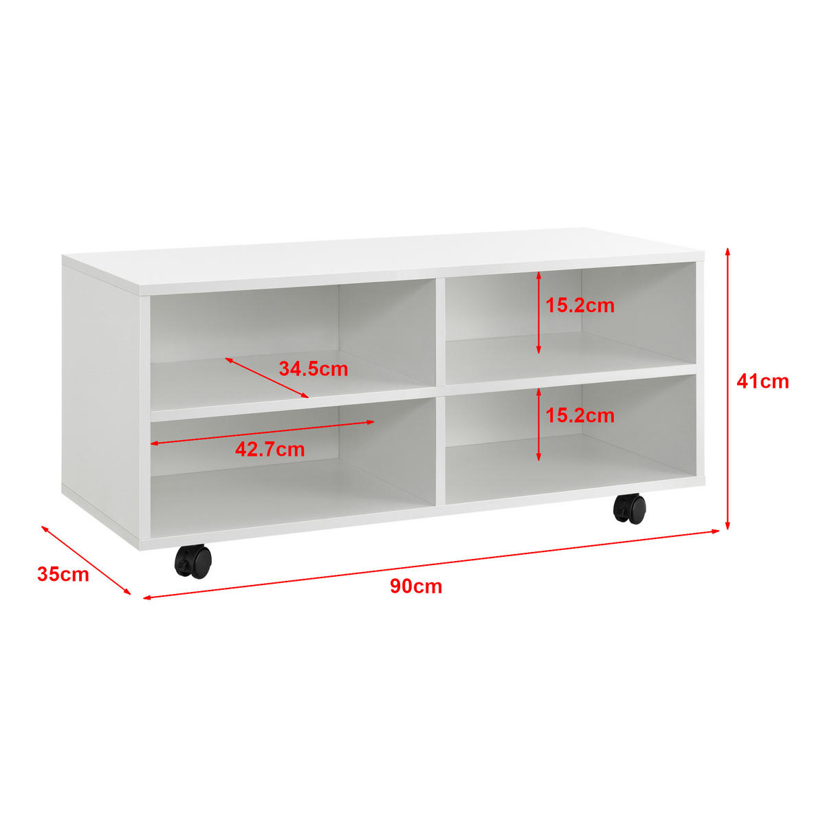 LOWBOARD Gränne - Weiß Hochglanz, Holzwerkstoff/Kunststoff (90/41/35cm) - [en.casa]