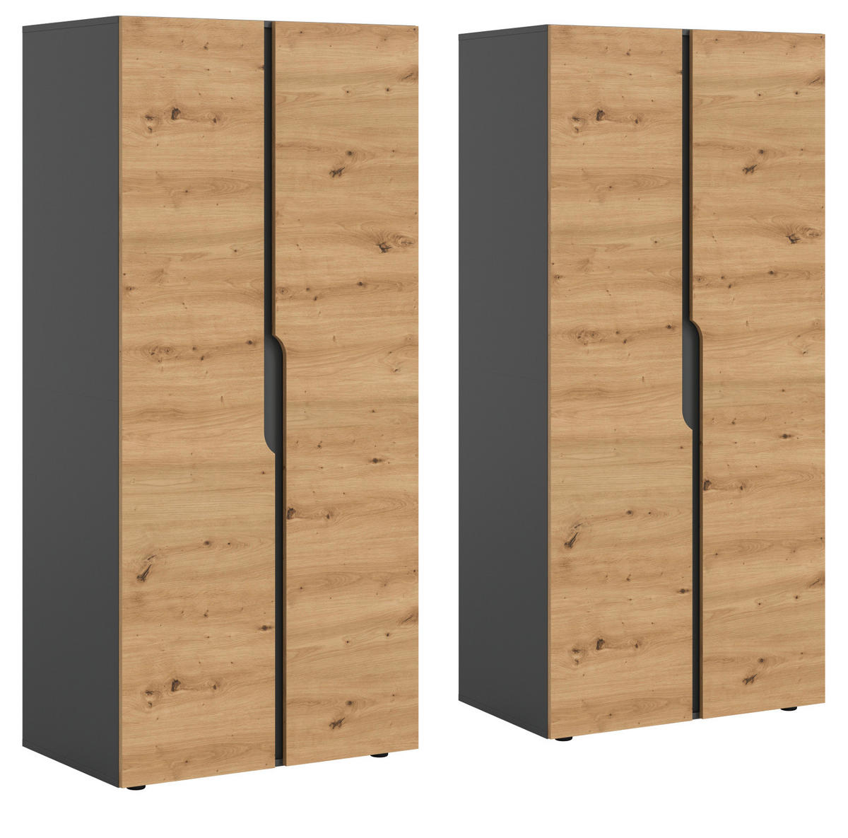 KLEIDERSCHRANK Eiche Artisan, grau 162 x 176 cm, Drehtürenschrank 4-türig - Schwarz/Eiche Artisan, Holzwerkstoff/Kunststoff (162/176/51cm) - Inn.Furn