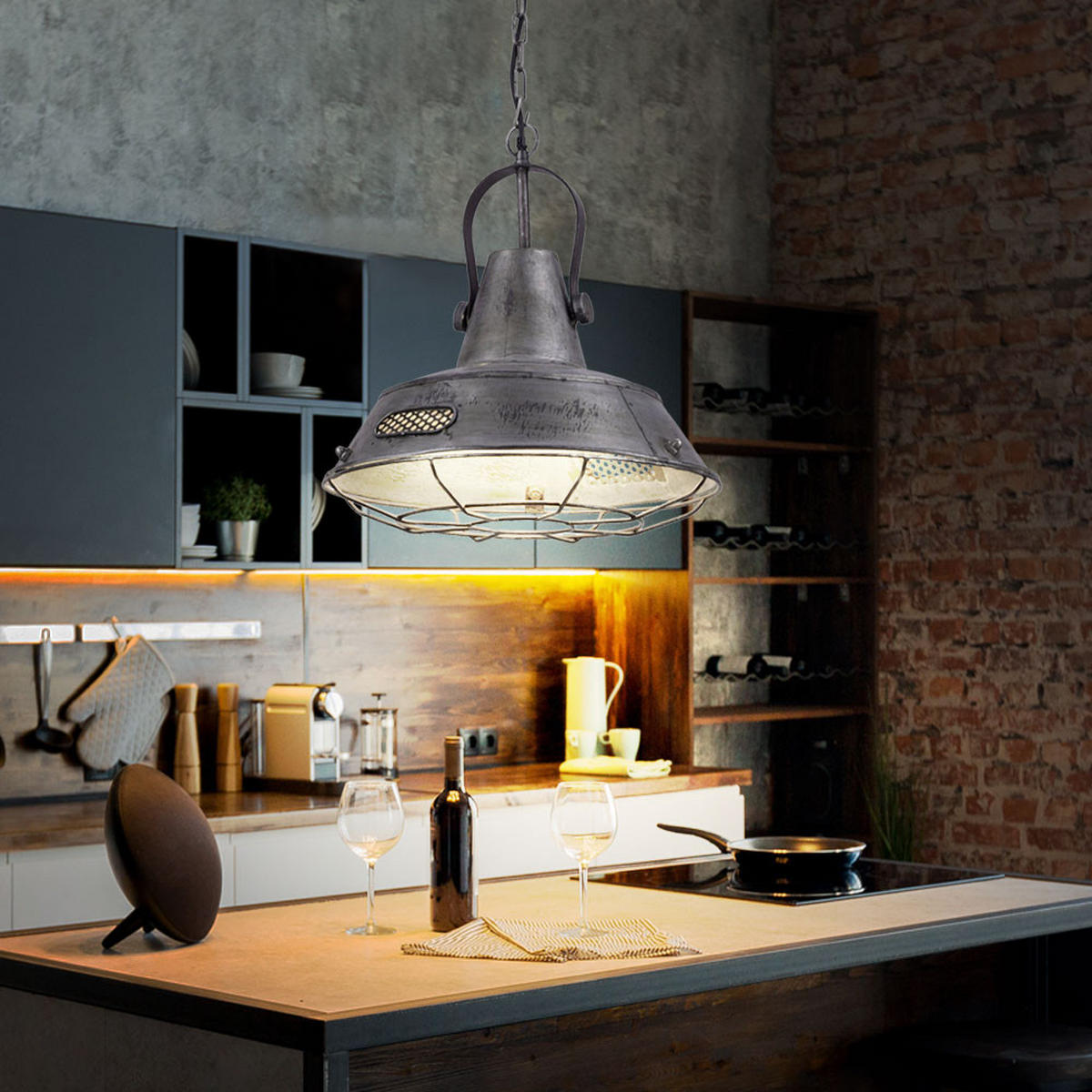 HÄNGELEUCHTE Laternen-Design Silber - Silberfarben, Metall (38/38/120cm)