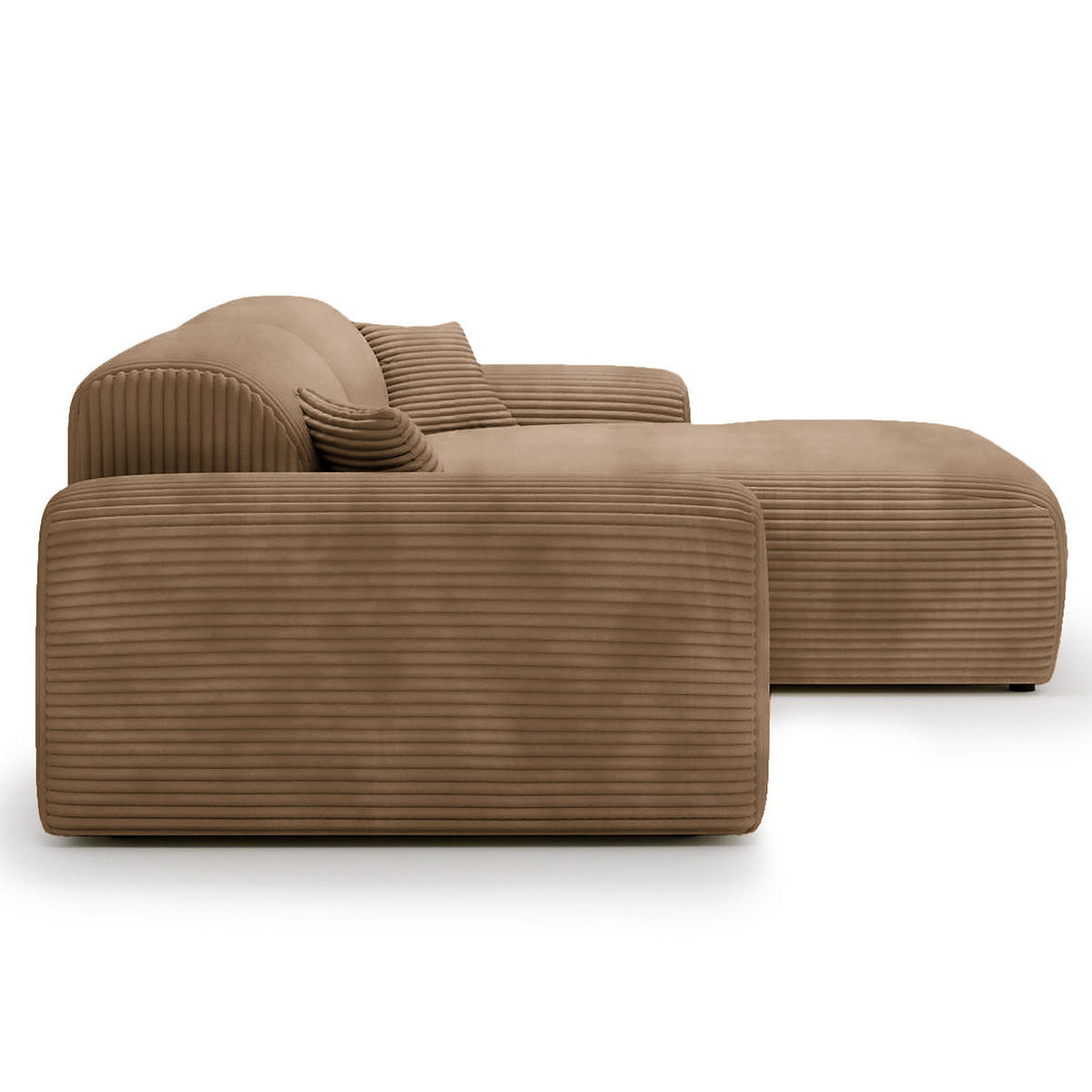 ECKSOFA mit Longchair - Cord - Hellbraun/Schwarz, Kunststoff/Textil (284/178cm) - home24