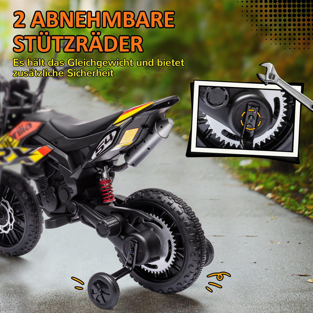KINDER ELEKTRO-MOTORRAD, Kunststoff, Metall, 106,5L x 56B x 80H cm - Gelb, Metall (106.5/56/80cm) - AIYAPLAY