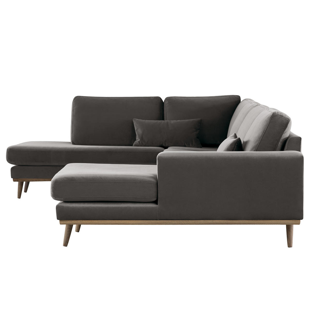 WOHNLANDSCHAFT mit Longchair - Eichefarben/Dunkelgrau, Eichenholz/Textil (371/81/219cm) - home24