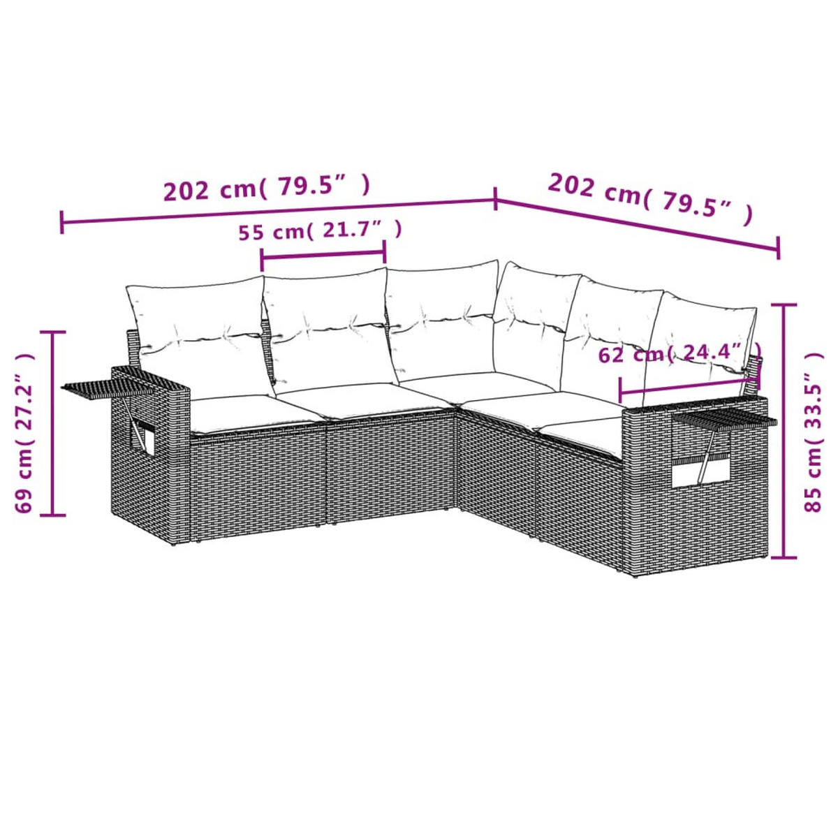GARTEN-SOFAGARNITUR 5-teilig Mit Kissen Schwarz Poly Rattan - Schwarz, Kunststoff - vidaXL